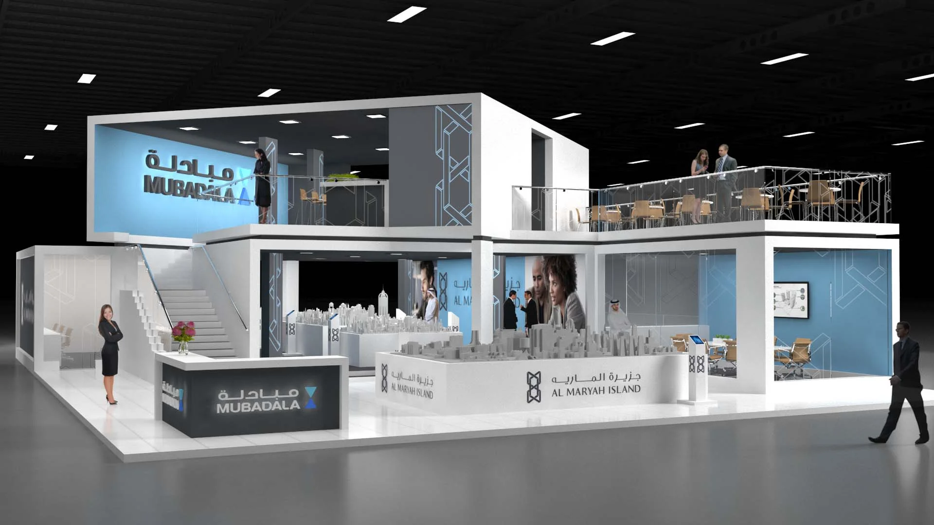 Two-storey exhibition stand with hospitality deck